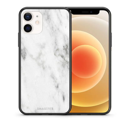 Θήκη iPhone 12 Mini White Marble από τη Smartfits με σχέδιο στο πίσω μέρος και μαύρο περίβλημα | iPhone 12 Mini White Marble case with colorful back and black bezels