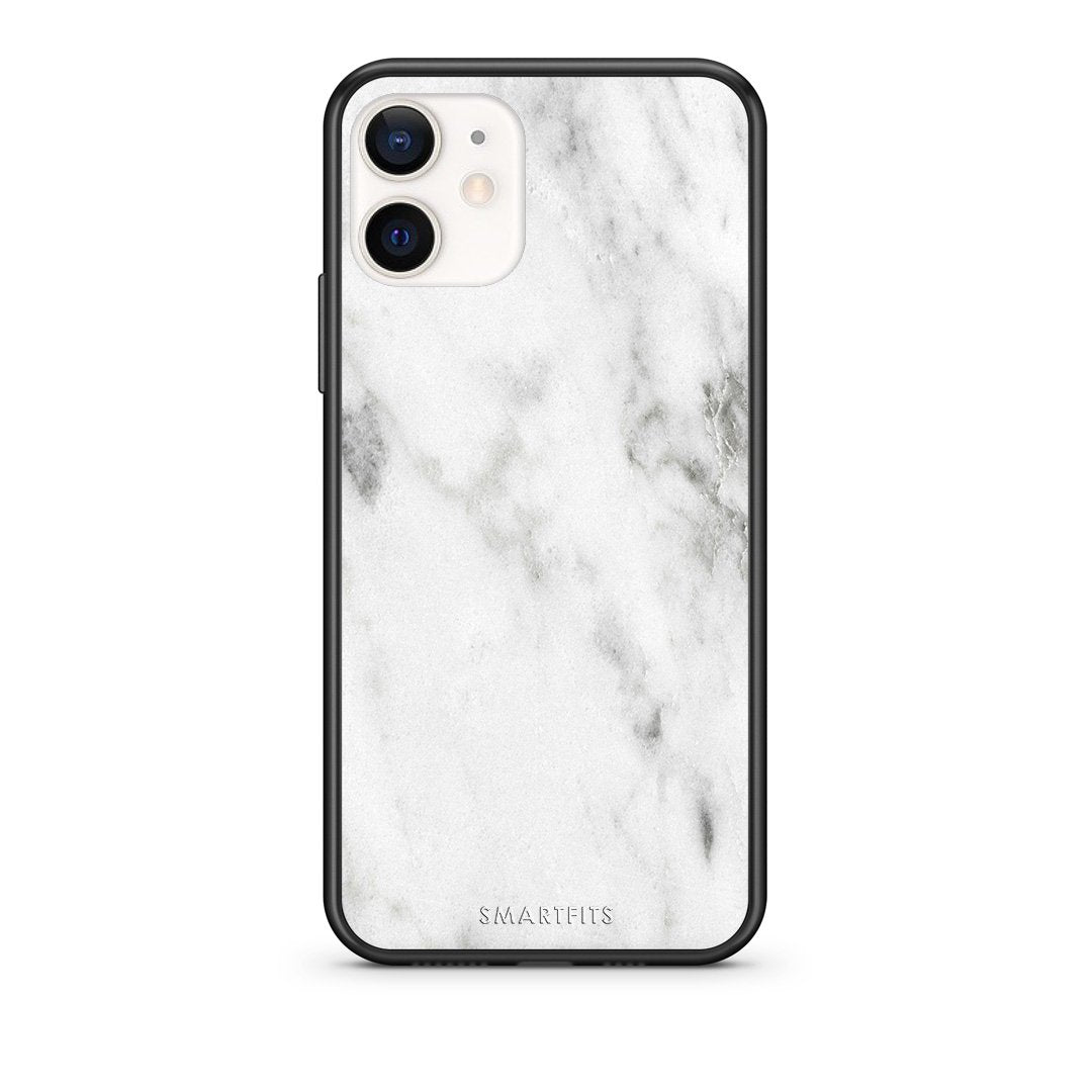 Θήκη iPhone 12 Mini White Marble από τη Smartfits με σχέδιο στο πίσω μέρος και μαύρο περίβλημα | iPhone 12 Mini White Marble case with colorful back and black bezels