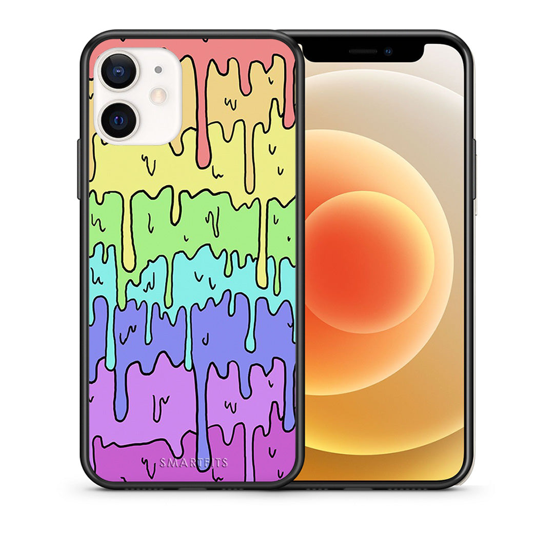 Θήκη iPhone 12 Mini Melting Rainbow από τη Smartfits με σχέδιο στο πίσω μέρος και μαύρο περίβλημα | iPhone 12 Mini Melting Rainbow case with colorful back and black bezels