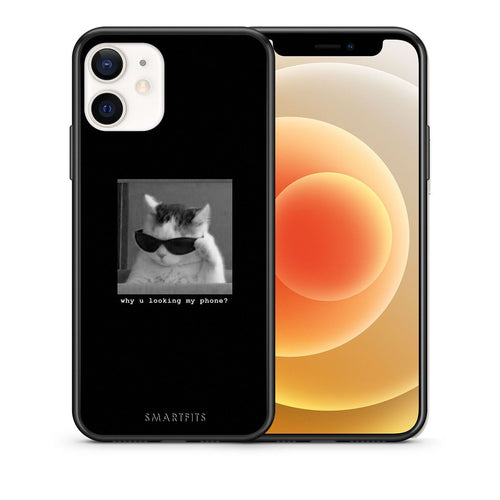 Θήκη iPhone 12 Mini Meme Cat από τη Smartfits με σχέδιο στο πίσω μέρος και μαύρο περίβλημα | iPhone 12 Mini Meme Cat case with colorful back and black bezels