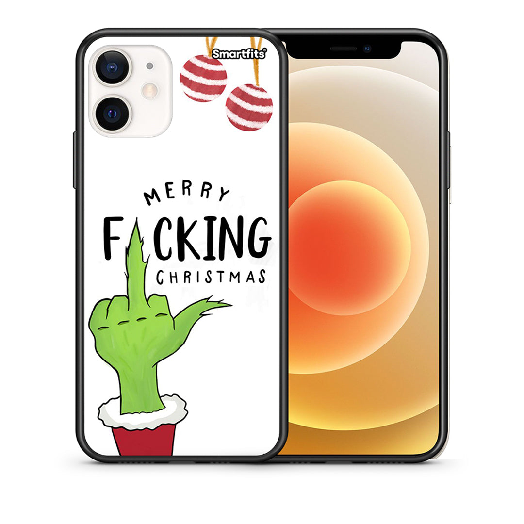 Θήκη iPhone 12 Mini Merry F Xmas από τη Smartfits με σχέδιο στο πίσω μέρος και μαύρο περίβλημα | iPhone 12 Mini Merry F Xmas case with colorful back and black bezels