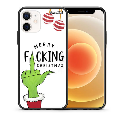 Θήκη iPhone 12 Mini Merry F Xmas από τη Smartfits με σχέδιο στο πίσω μέρος και μαύρο περίβλημα | iPhone 12 Mini Merry F Xmas case with colorful back and black bezels
