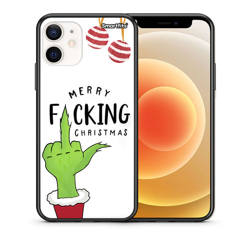 Θήκη iPhone 12 Mini Merry F Xmas από τη Smartfits με σχέδιο στο πίσω μέρος και μαύρο περίβλημα | iPhone 12 Mini Merry F Xmas case with colorful back and black bezels