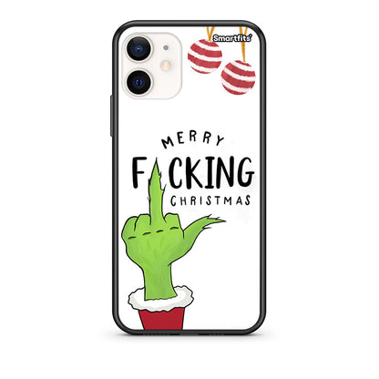 Θήκη iPhone 12 Mini Merry F Xmas από τη Smartfits με σχέδιο στο πίσω μέρος και μαύρο περίβλημα | iPhone 12 Mini Merry F Xmas case with colorful back and black bezels