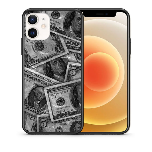 Θήκη iPhone 12 Mini Money Dollars από τη Smartfits με σχέδιο στο πίσω μέρος και μαύρο περίβλημα | iPhone 12 Mini Money Dollars case with colorful back and black bezels