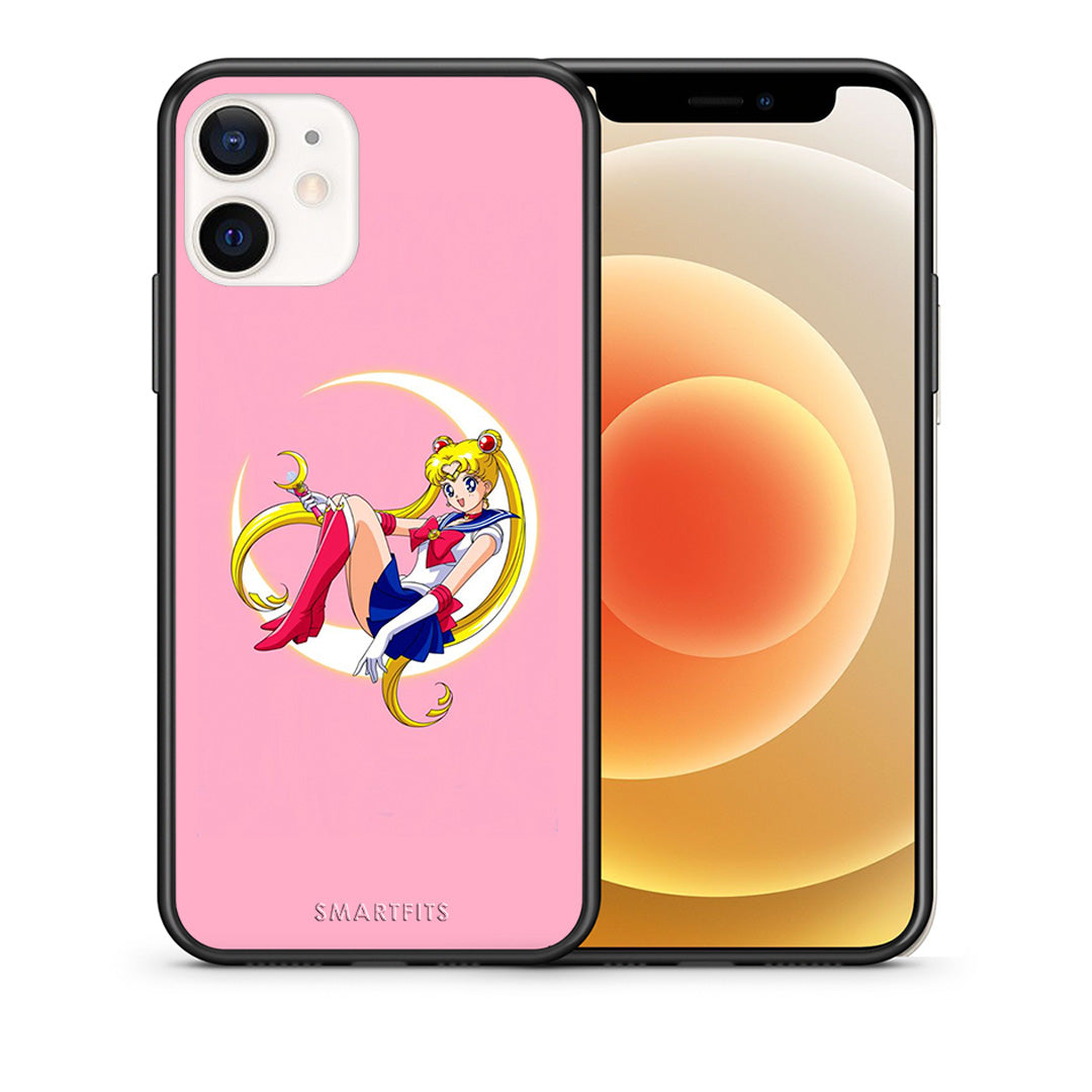 Θήκη iPhone 12 Mini Moon Girl από τη Smartfits με σχέδιο στο πίσω μέρος και μαύρο περίβλημα | iPhone 12 Mini Moon Girl case with colorful back and black bezels