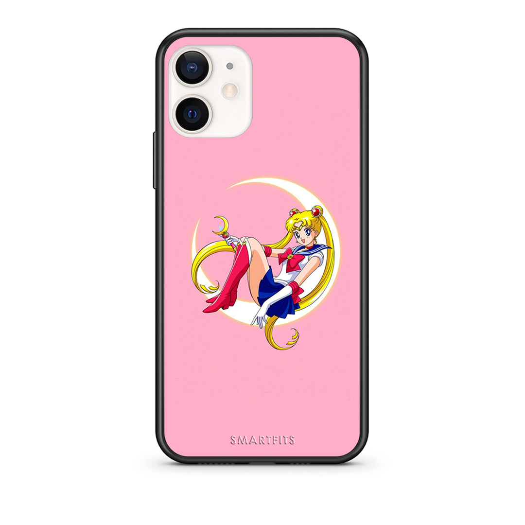 Θήκη iPhone 12 Mini Moon Girl από τη Smartfits με σχέδιο στο πίσω μέρος και μαύρο περίβλημα | iPhone 12 Mini Moon Girl case with colorful back and black bezels