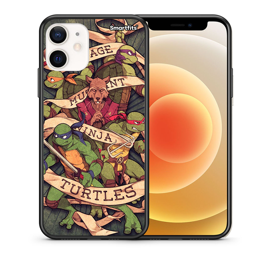 Θήκη iPhone 12 Mini Ninja Turtles από τη Smartfits με σχέδιο στο πίσω μέρος και μαύρο περίβλημα | iPhone 12 Mini Ninja Turtles case with colorful back and black bezels