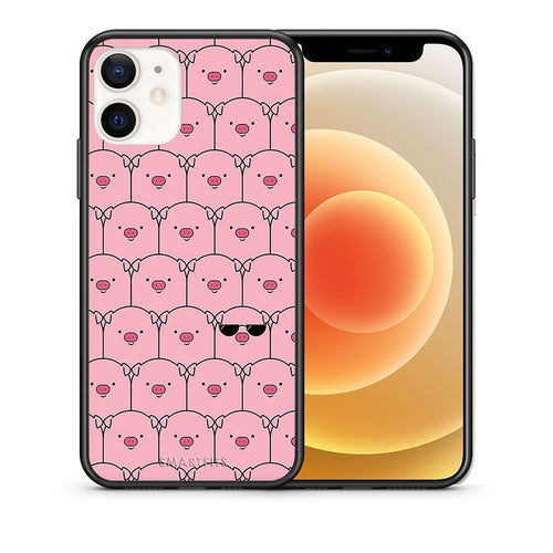 Θήκη iPhone 12 Mini Pig Glasses από τη Smartfits με σχέδιο στο πίσω μέρος και μαύρο περίβλημα | iPhone 12 Mini Pig Glasses case with colorful back and black bezels