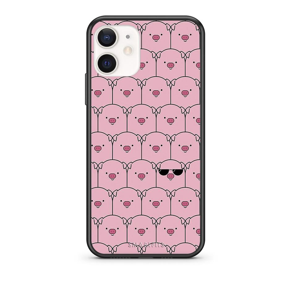 Θήκη iPhone 12 Mini Pig Glasses από τη Smartfits με σχέδιο στο πίσω μέρος και μαύρο περίβλημα | iPhone 12 Mini Pig Glasses case with colorful back and black bezels
