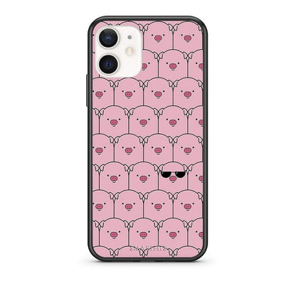 Θήκη iPhone 12 Mini Pig Glasses από τη Smartfits με σχέδιο στο πίσω μέρος και μαύρο περίβλημα | iPhone 12 Mini Pig Glasses case with colorful back and black bezels