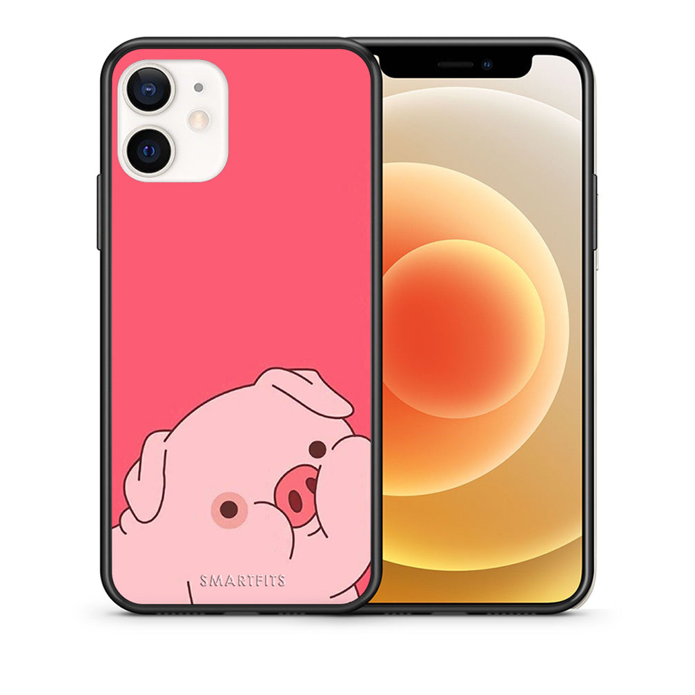 Θήκη Αγίου Βαλεντίνου iPhone 12 Mini Pig Love 1 από τη Smartfits με σχέδιο στο πίσω μέρος και μαύρο περίβλημα | iPhone 12 Mini Pig Love 1 case with colorful back and black bezels