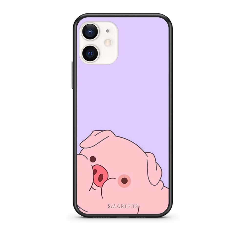 Θήκη Αγίου Βαλεντίνου iPhone 12 Mini Pig Love 2 από τη Smartfits με σχέδιο στο πίσω μέρος και μαύρο περίβλημα | iPhone 12 Mini Pig Love 2 case with colorful back and black bezels