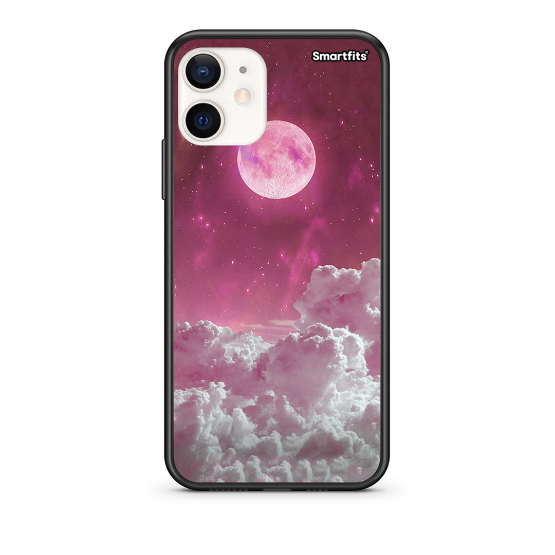 Θήκη iPhone 12 Mini Pink Moon από τη Smartfits με σχέδιο στο πίσω μέρος και μαύρο περίβλημα | iPhone 12 Mini Pink Moon case with colorful back and black bezels