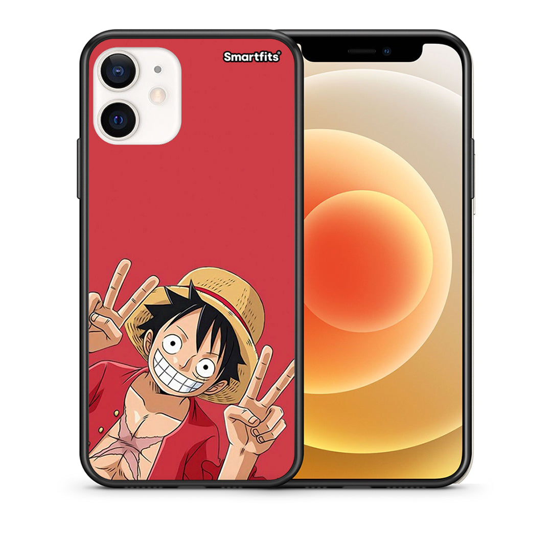 Θήκη iPhone 12 Mini Pirate Luffy από τη Smartfits με σχέδιο στο πίσω μέρος και μαύρο περίβλημα | iPhone 12 Mini Pirate Luffy case with colorful back and black bezels