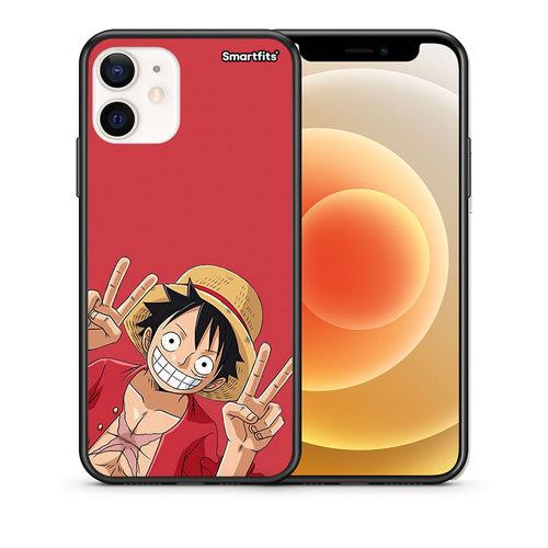 Θήκη iPhone 12 Mini Pirate Luffy από τη Smartfits με σχέδιο στο πίσω μέρος και μαύρο περίβλημα | iPhone 12 Mini Pirate Luffy case with colorful back and black bezels