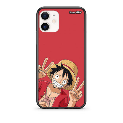 Θήκη iPhone 12 Mini Pirate Luffy από τη Smartfits με σχέδιο στο πίσω μέρος και μαύρο περίβλημα | iPhone 12 Mini Pirate Luffy case with colorful back and black bezels