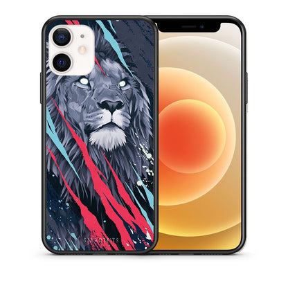 Θήκη iPhone 12 Mini Lion Designer PopArt από τη Smartfits με σχέδιο στο πίσω μέρος και μαύρο περίβλημα | iPhone 12 Mini Lion Designer PopArt case with colorful back and black bezels