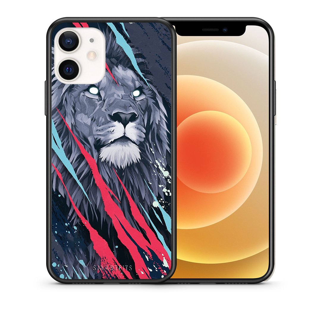 Θήκη iPhone 12 Mini Lion Designer PopArt από τη Smartfits με σχέδιο στο πίσω μέρος και μαύρο περίβλημα | iPhone 12 Mini Lion Designer PopArt case with colorful back and black bezels