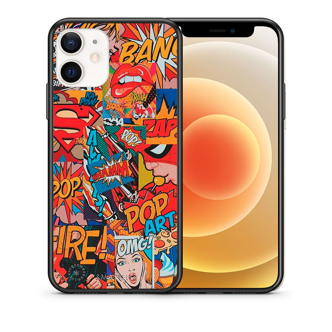 Θήκη iPhone 12 Mini PopArt OMG από τη Smartfits με σχέδιο στο πίσω μέρος και μαύρο περίβλημα | iPhone 12 Mini PopArt OMG case with colorful back and black bezels