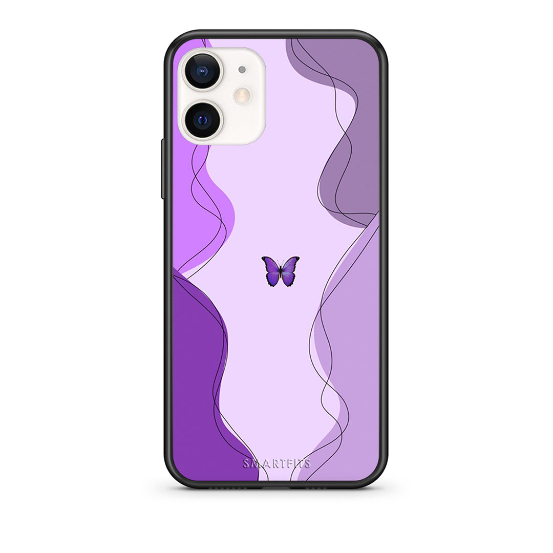 Θήκη Αγίου Βαλεντίνου iPhone 12 Mini Purple Mariposa από τη Smartfits με σχέδιο στο πίσω μέρος και μαύρο περίβλημα | iPhone 12 Mini Purple Mariposa case with colorful back and black bezels