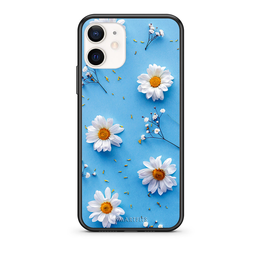 Θήκη iPhone 12 Mini Real Daisies από τη Smartfits με σχέδιο στο πίσω μέρος και μαύρο περίβλημα | iPhone 12 Mini Real Daisies case with colorful back and black bezels