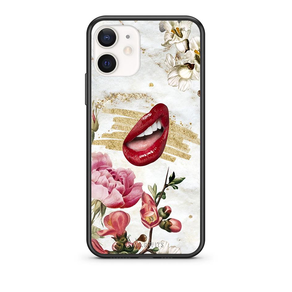 Θήκη iPhone 12 Mini Red Lips από τη Smartfits με σχέδιο στο πίσω μέρος και μαύρο περίβλημα | iPhone 12 Mini Red Lips case with colorful back and black bezels