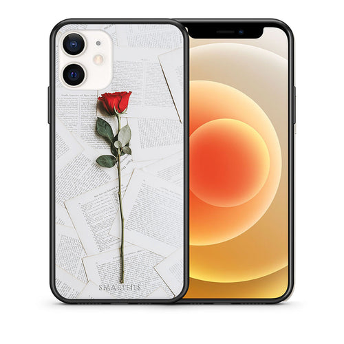 Θήκη iPhone 12 Mini Red Rose από τη Smartfits με σχέδιο στο πίσω μέρος και μαύρο περίβλημα | iPhone 12 Mini Red Rose case with colorful back and black bezels