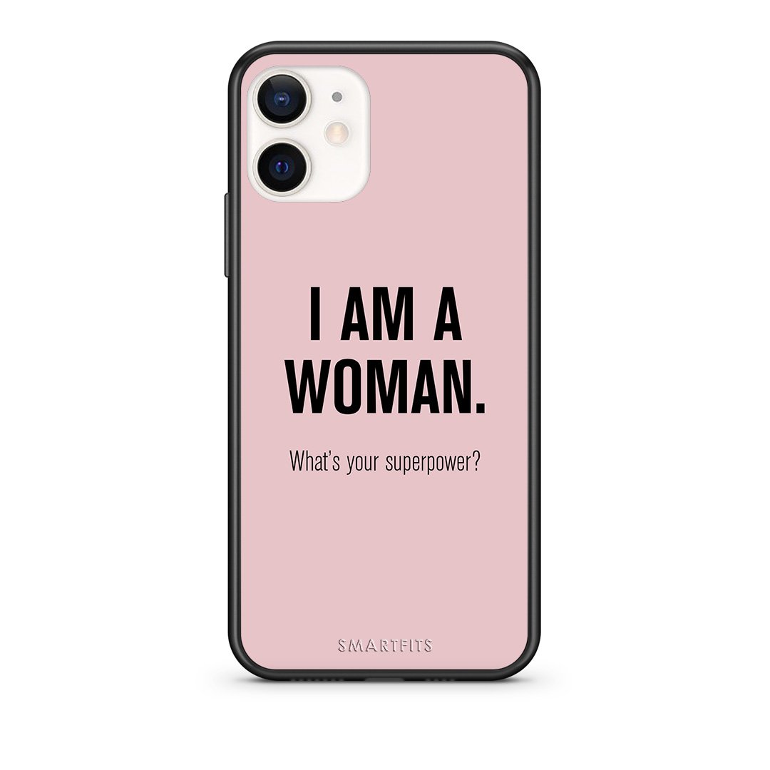 Θήκη iPhone 12 Mini Superpower Woman από τη Smartfits με σχέδιο στο πίσω μέρος και μαύρο περίβλημα | iPhone 12 Mini Superpower Woman case with colorful back and black bezels