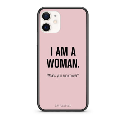 Θήκη iPhone 12 Mini Superpower Woman από τη Smartfits με σχέδιο στο πίσω μέρος και μαύρο περίβλημα | iPhone 12 Mini Superpower Woman case with colorful back and black bezels