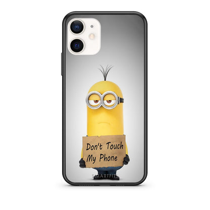 Θήκη iPhone 12 Mini Minion Text από τη Smartfits με σχέδιο στο πίσω μέρος και μαύρο περίβλημα | iPhone 12 Mini Minion Text case with colorful back and black bezels