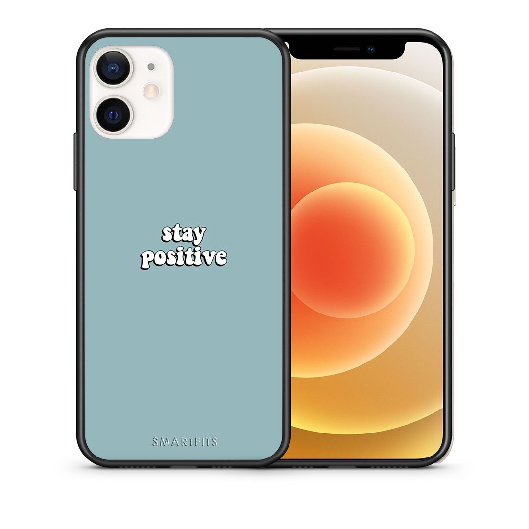 Θήκη iPhone 12 Mini Positive Text από τη Smartfits με σχέδιο στο πίσω μέρος και μαύρο περίβλημα | iPhone 12 Mini Positive Text case with colorful back and black bezels