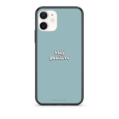 Θήκη iPhone 12 Mini Positive Text από τη Smartfits με σχέδιο στο πίσω μέρος και μαύρο περίβλημα | iPhone 12 Mini Positive Text case with colorful back and black bezels
