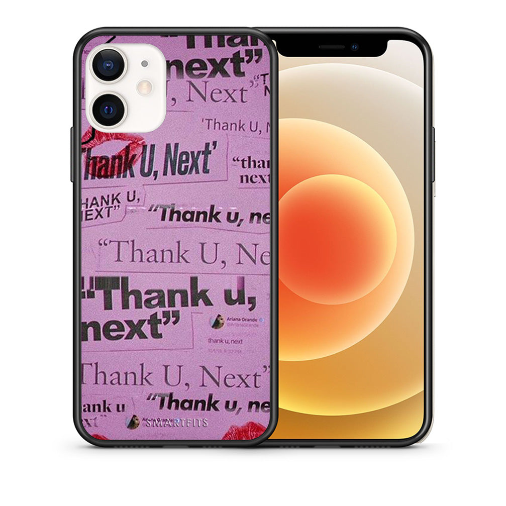 Θήκη Αγίου Βαλεντίνου iPhone 12 Mini Thank You Next από τη Smartfits με σχέδιο στο πίσω μέρος και μαύρο περίβλημα | iPhone 12 Mini Thank You Next case with colorful back and black bezels