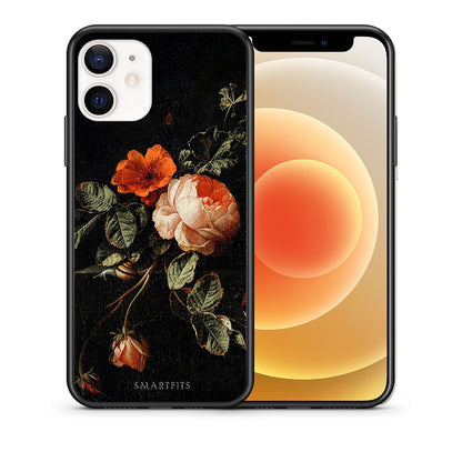 Θήκη iPhone 12 Mini Vintage Roses από τη Smartfits με σχέδιο στο πίσω μέρος και μαύρο περίβλημα | iPhone 12 Mini Vintage Roses case with colorful back and black bezels