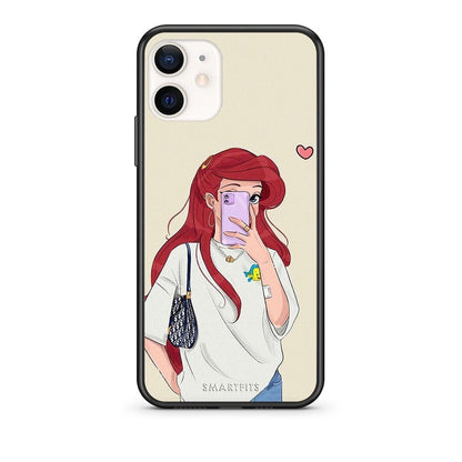 Θήκη iPhone 12 Mini Walking Mermaid από τη Smartfits με σχέδιο στο πίσω μέρος και μαύρο περίβλημα | iPhone 12 Mini Walking Mermaid case with colorful back and black bezels