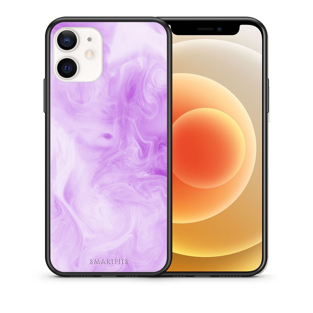 Θήκη iPhone 12 Mini Lavender Watercolor από τη Smartfits με σχέδιο στο πίσω μέρος και μαύρο περίβλημα | iPhone 12 Mini Lavender Watercolor case with colorful back and black bezels