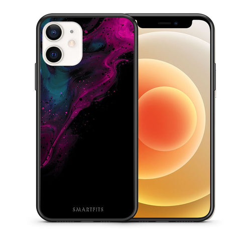 Θήκη iPhone 12 Mini Pink Black Watercolor από τη Smartfits με σχέδιο στο πίσω μέρος και μαύρο περίβλημα | iPhone 12 Mini Pink Black Watercolor case with colorful back and black bezels
