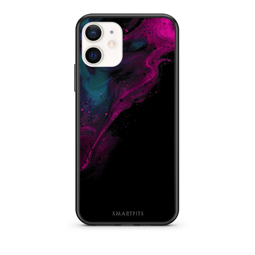 Θήκη iPhone 12 Mini Pink Black Watercolor από τη Smartfits με σχέδιο στο πίσω μέρος και μαύρο περίβλημα | iPhone 12 Mini Pink Black Watercolor case with colorful back and black bezels