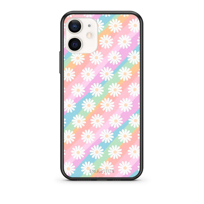 Θήκη iPhone 12 Mini White Daisies από τη Smartfits με σχέδιο στο πίσω μέρος και μαύρο περίβλημα | iPhone 12 Mini White Daisies case with colorful back and black bezels