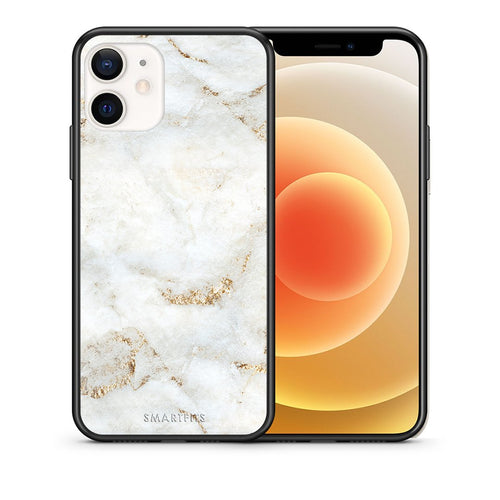 Θήκη iPhone 12 Mini White Gold Marble από τη Smartfits με σχέδιο στο πίσω μέρος και μαύρο περίβλημα | iPhone 12 Mini White Gold Marble case with colorful back and black bezels