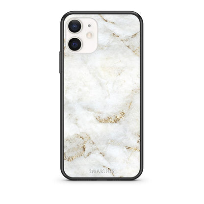 Θήκη iPhone 12 Mini White Gold Marble από τη Smartfits με σχέδιο στο πίσω μέρος και μαύρο περίβλημα | iPhone 12 Mini White Gold Marble case with colorful back and black bezels