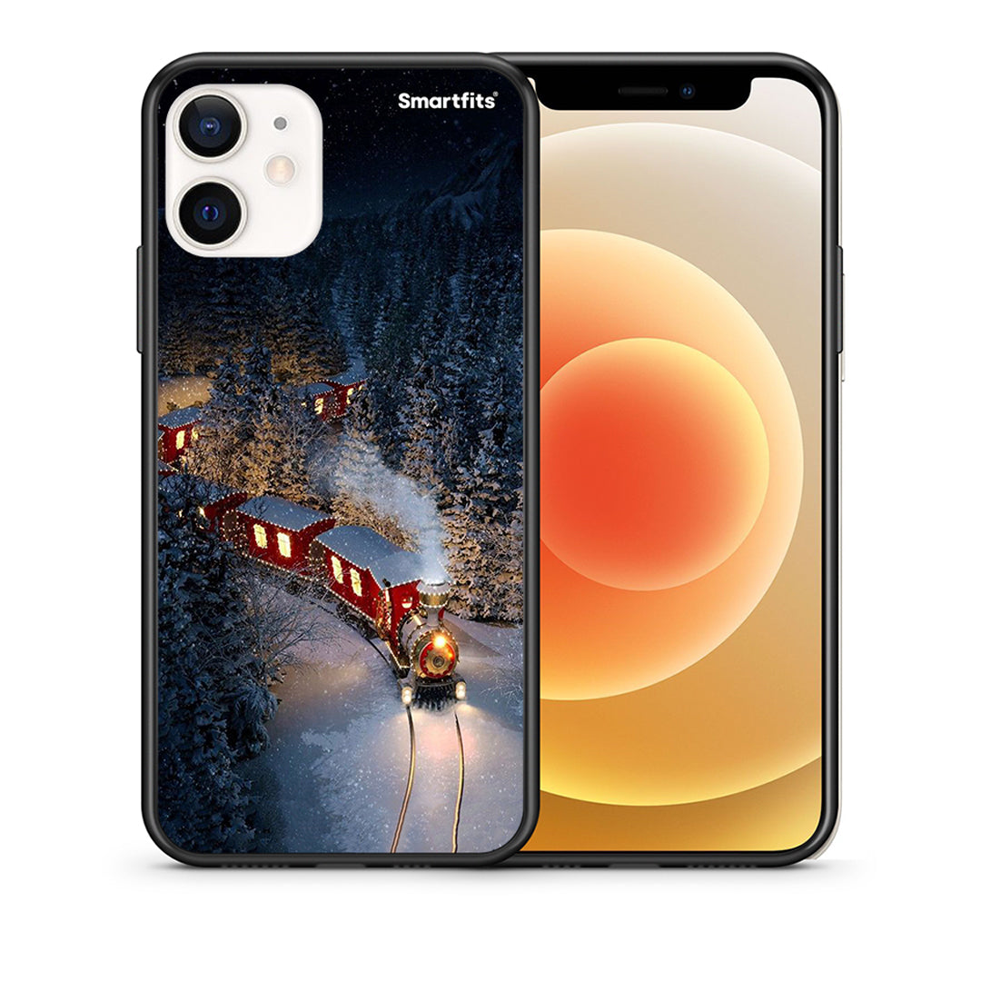 Θήκη iPhone 12 Mini Xmas Train από τη Smartfits με σχέδιο στο πίσω μέρος και μαύρο περίβλημα | iPhone 12 Mini Xmas Train case with colorful back and black bezels