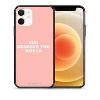 Thumbnail for Θήκη Αγίου Βαλεντίνου iPhone 12 Mini You Deserve The World από τη Smartfits με σχέδιο στο πίσω μέρος και μαύρο περίβλημα | iPhone 12 Mini You Deserve The World case with colorful back and black bezels