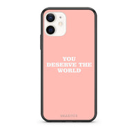 Thumbnail for Θήκη Αγίου Βαλεντίνου iPhone 12 Mini You Deserve The World από τη Smartfits με σχέδιο στο πίσω μέρος και μαύρο περίβλημα | iPhone 12 Mini You Deserve The World case with colorful back and black bezels