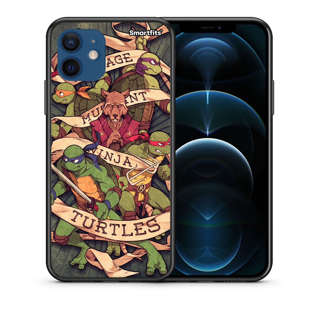 Θήκη iPhone 12 Ninja Turtles από τη Smartfits με σχέδιο στο πίσω μέρος και μαύρο περίβλημα | iPhone 12 Ninja Turtles case with colorful back and black bezels