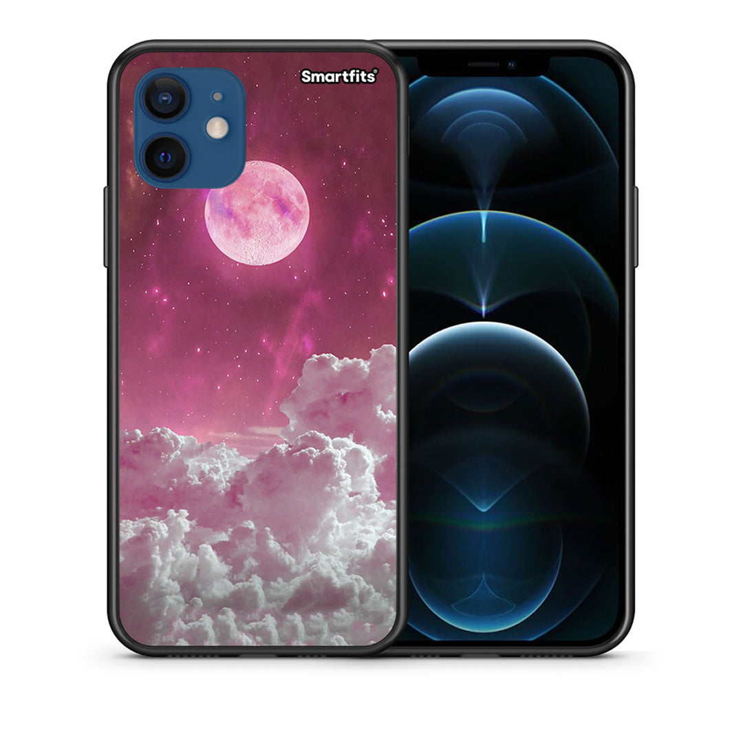 Θήκη iPhone 12 Pro Pink Moon από τη Smartfits με σχέδιο στο πίσω μέρος και μαύρο περίβλημα | iPhone 12 Pro Pink Moon case with colorful back and black bezels