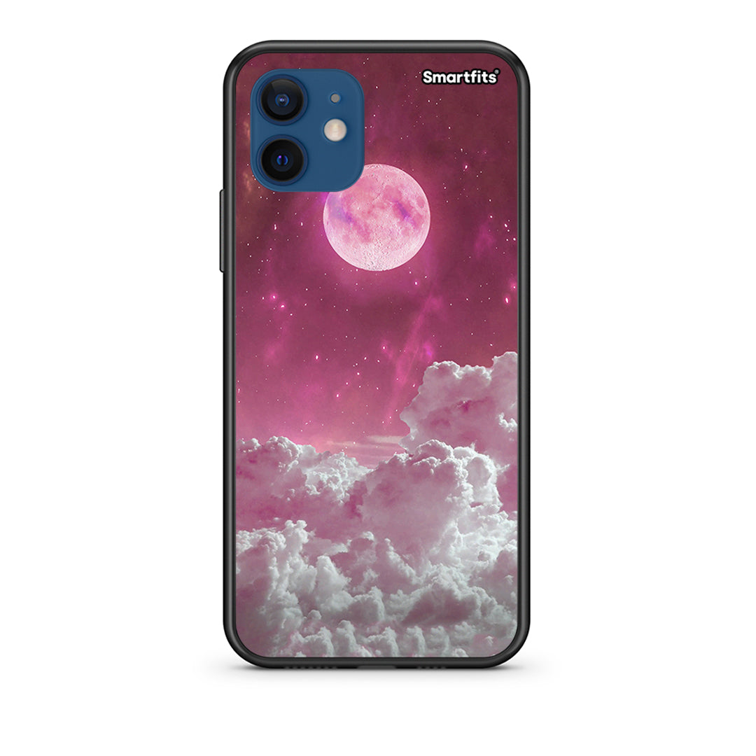Θήκη iPhone 12 Pink Moon από τη Smartfits με σχέδιο στο πίσω μέρος και μαύρο περίβλημα | iPhone 12 Pink Moon case with colorful back and black bezels
