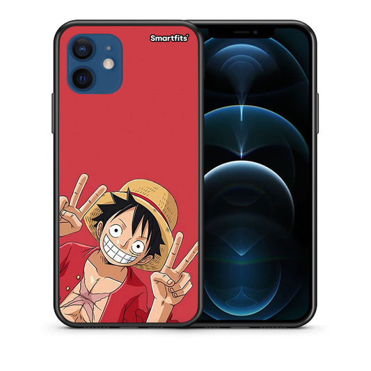 Θήκη iPhone 12 Pro Pirate Luffy από τη Smartfits με σχέδιο στο πίσω μέρος και μαύρο περίβλημα | iPhone 12 Pro Pirate Luffy case with colorful back and black bezels