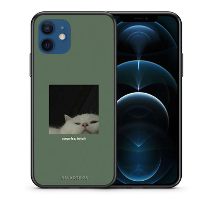 Θήκη iPhone 12 Bitch Surprise από τη Smartfits με σχέδιο στο πίσω μέρος και μαύρο περίβλημα | iPhone 12 Bitch Surprise case with colorful back and black bezels